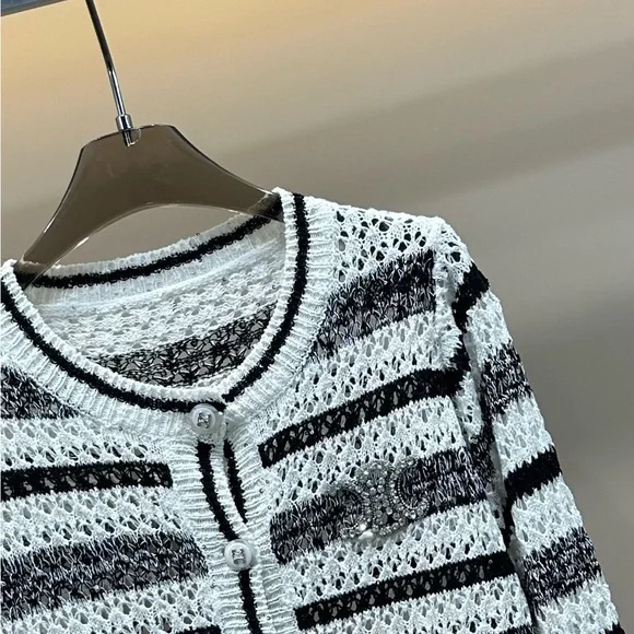 Celine Black and White Striped Cardigan - Picture 2 of 4